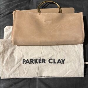 Parker Clay Tan Leather Clutch with Gold Handles